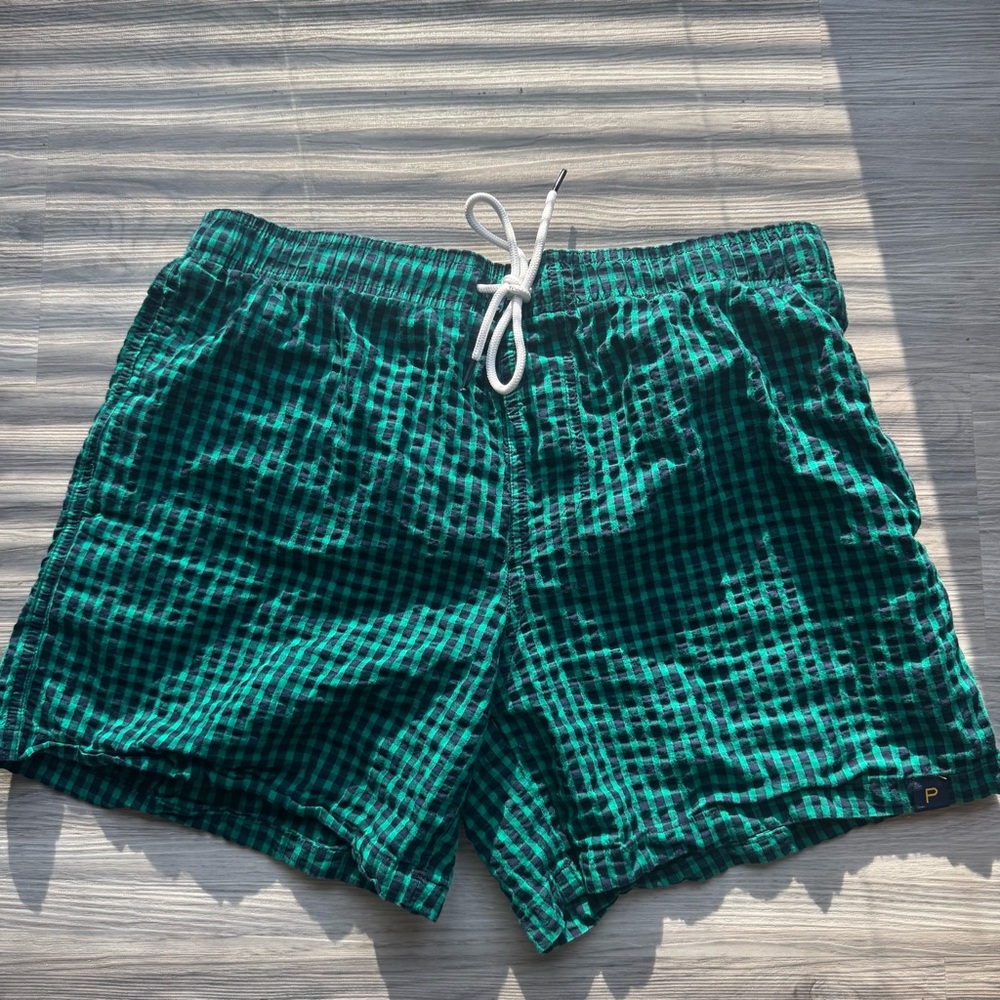 Piombo Green and Blue Swim Trunks with Adjustable Waistband